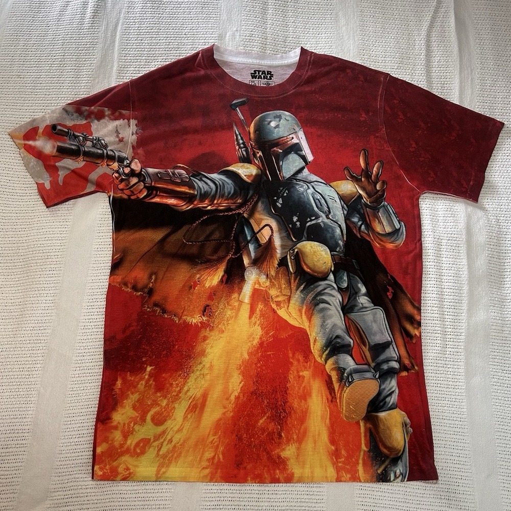 Star Wars Boba Fett Men's L All Around Print Red Shirt Dye Sublimated